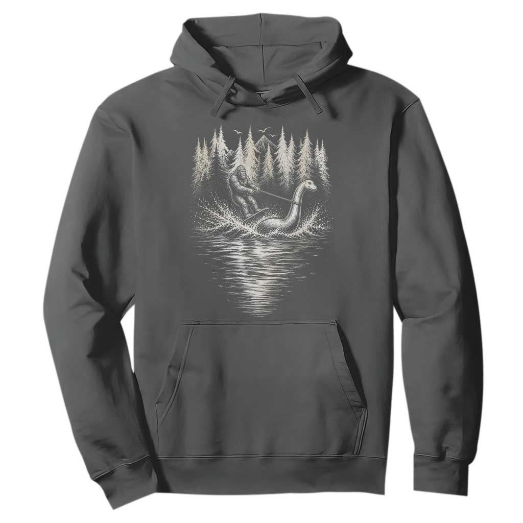 Funny Bigfoot Water Skiing Behind Nessie Hoodie Cryptid Lover