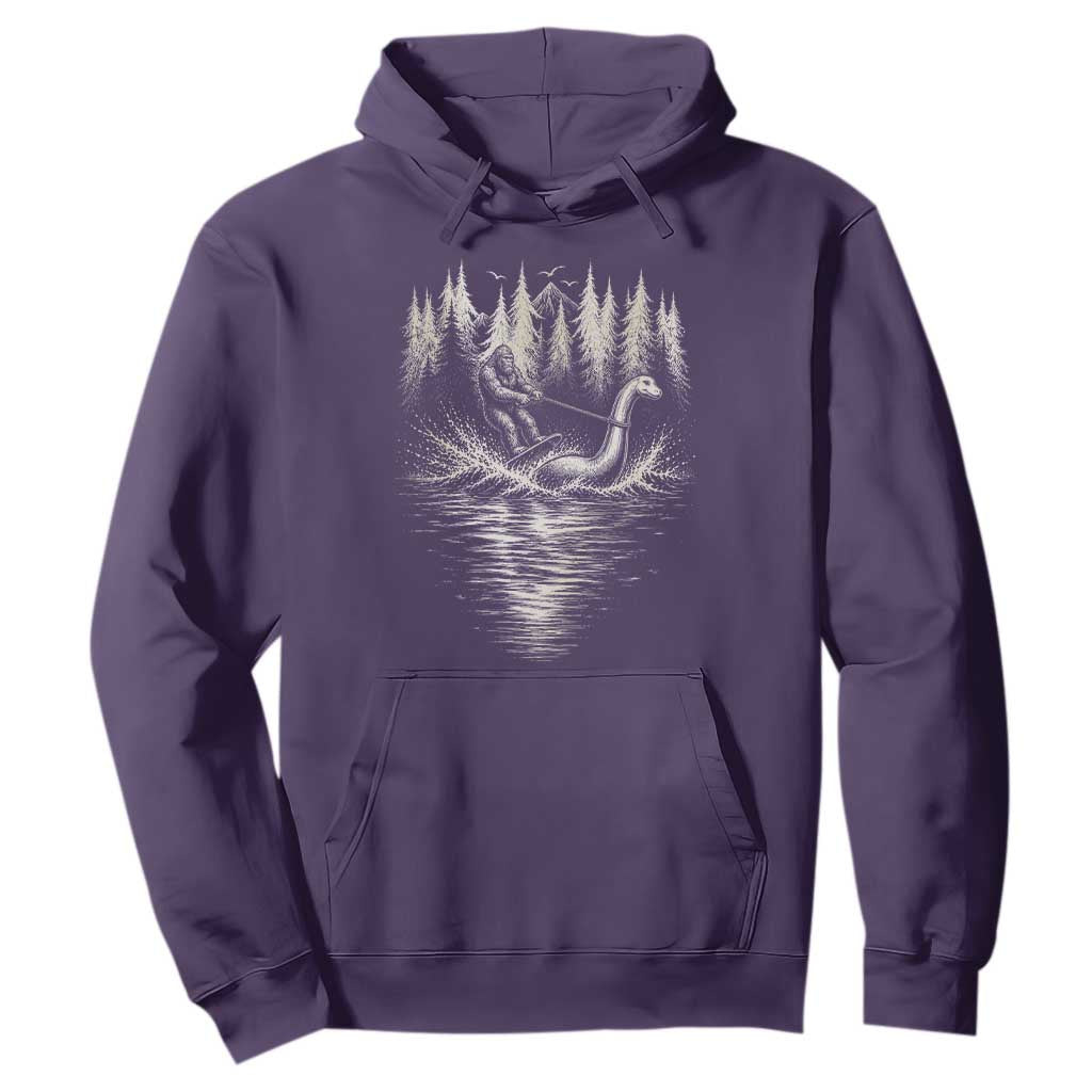 Funny Bigfoot Water Skiing Behind Nessie Hoodie Cryptid Lover