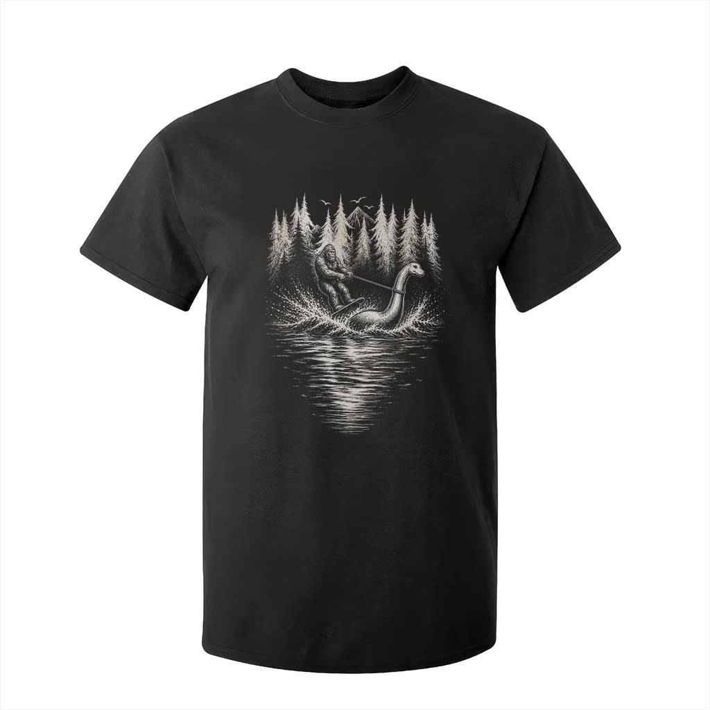 Funny Bigfoot Water Skiing Behind Nessie T Shirt For Kid Cryptid Lover