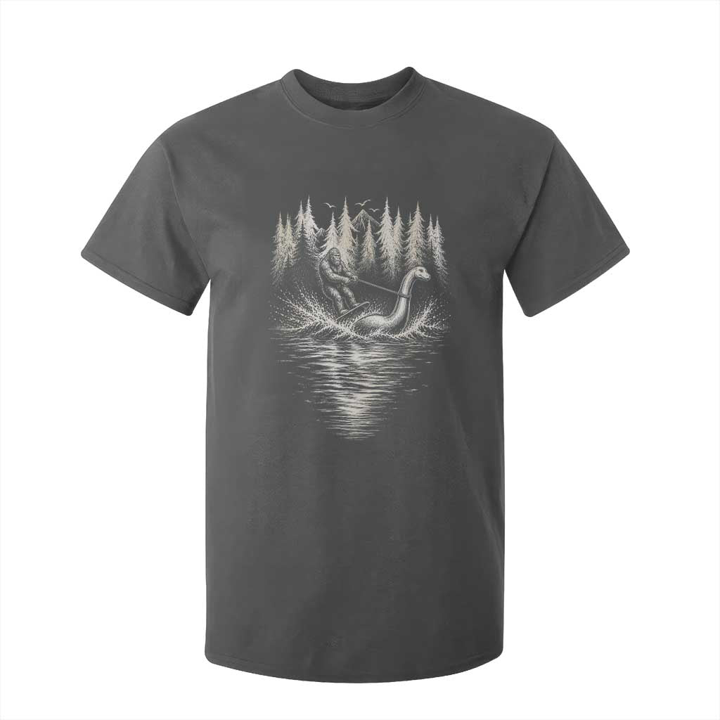 Funny Bigfoot Water Skiing Behind Nessie T Shirt For Kid Cryptid Lover