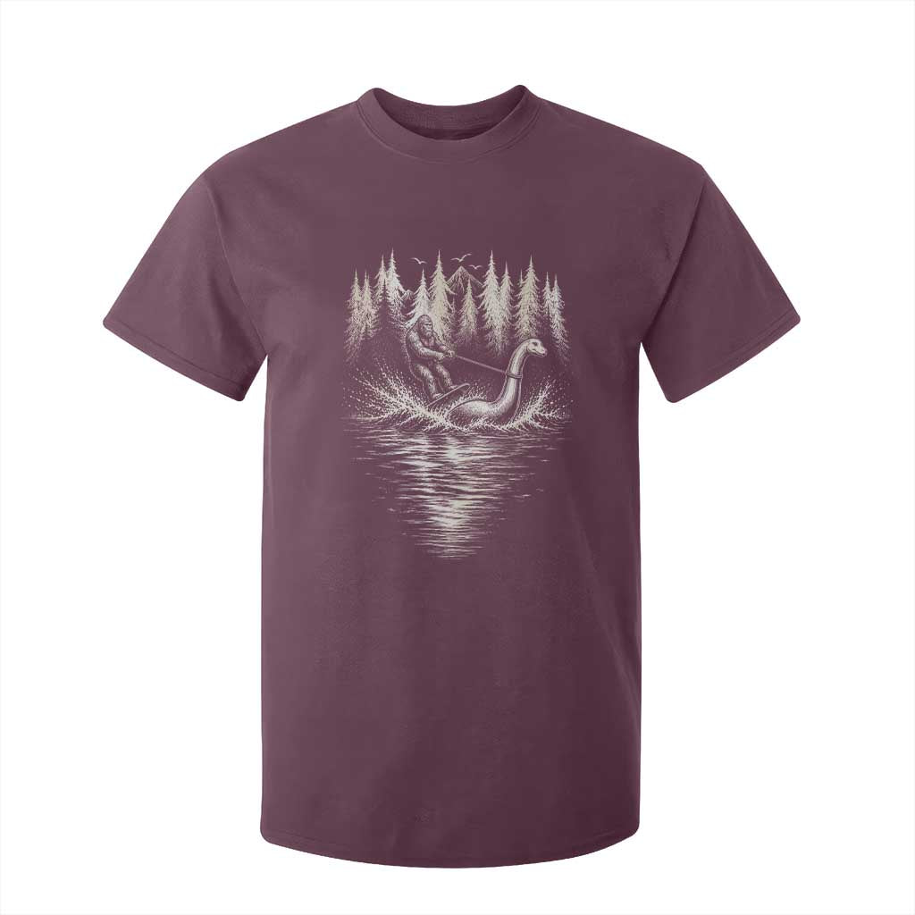 Funny Bigfoot Water Skiing Behind Nessie T Shirt For Kid Cryptid Lover