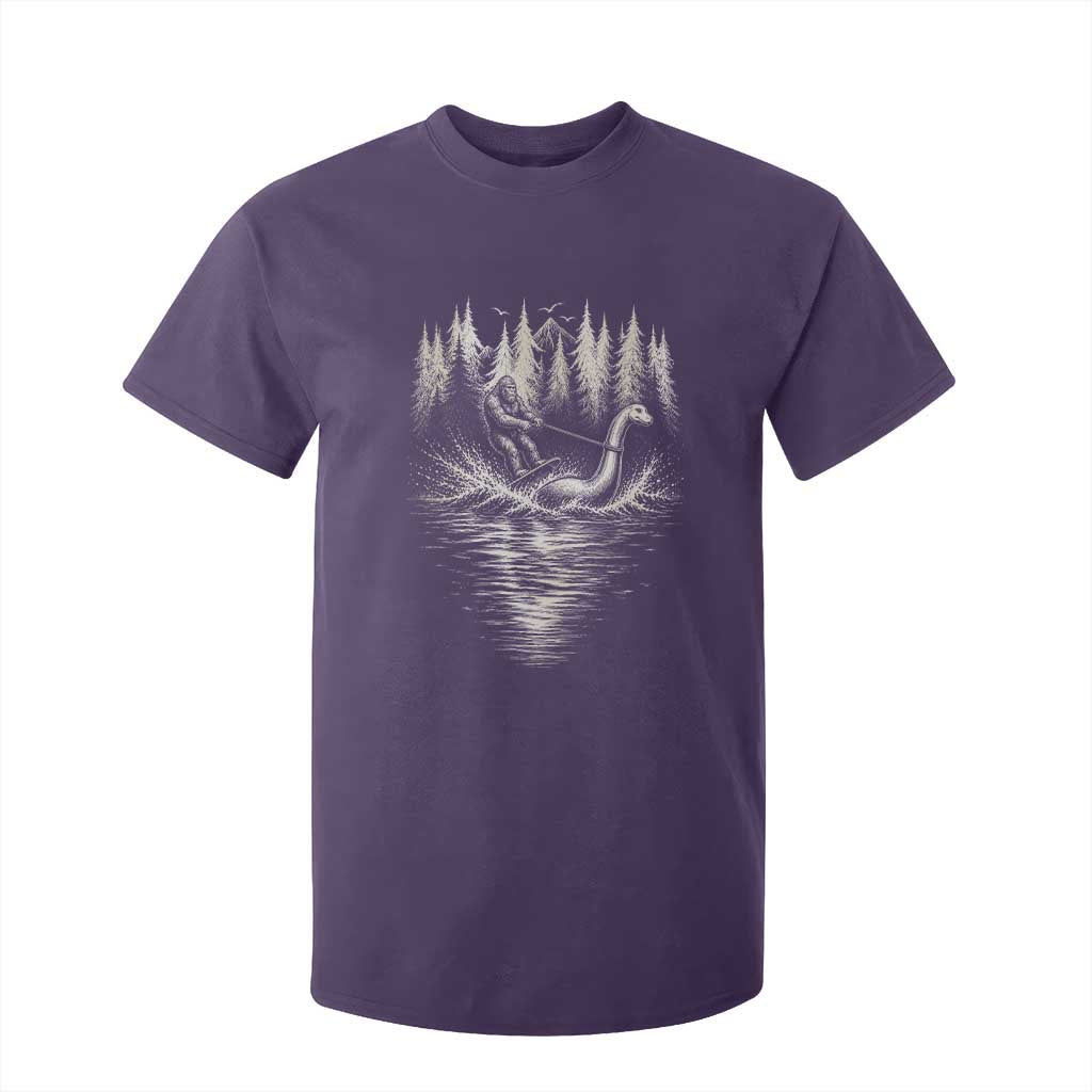 Funny Bigfoot Water Skiing Behind Nessie T Shirt For Kid Cryptid Lover