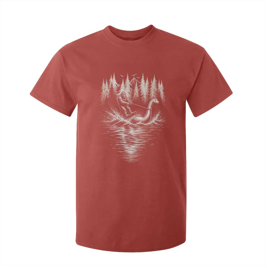 Funny Bigfoot Water Skiing Behind Nessie T Shirt For Kid Cryptid Lover