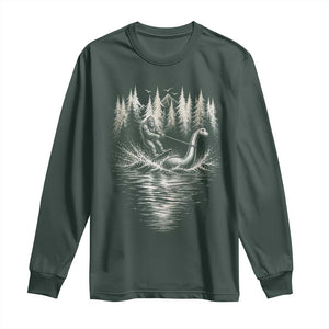 Funny Bigfoot Water Skiing Behind Nessie Long Sleeve Shirt Cryptid Lover