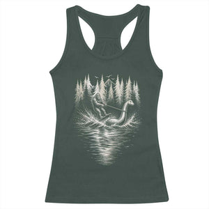 Funny Bigfoot Water Skiing Behind Nessie Racerback Tank Top Cryptid Lover