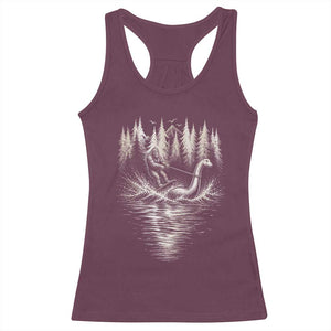 Funny Bigfoot Water Skiing Behind Nessie Racerback Tank Top Cryptid Lover