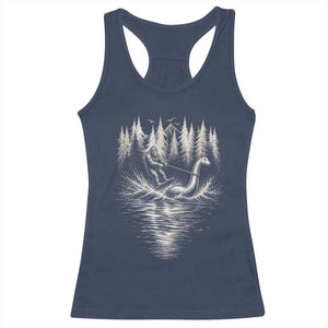 Funny Bigfoot Water Skiing Behind Nessie Racerback Tank Top Cryptid Lover