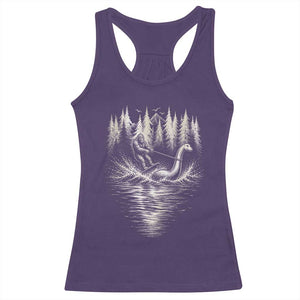 Funny Bigfoot Water Skiing Behind Nessie Racerback Tank Top Cryptid Lover