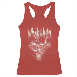 Funny Bigfoot Water Skiing Behind Nessie Racerback Tank Top Cryptid Lover