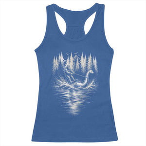 Funny Bigfoot Water Skiing Behind Nessie Racerback Tank Top Cryptid Lover