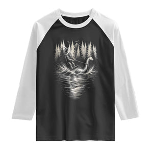 Funny Bigfoot Water Skiing Behind Nessie Raglan Shirt Cryptid Lover