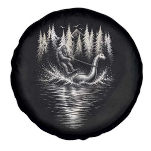 Funny Bigfoot Water Skiing Behind Nessie Spare Tire Cover Cryptid Lover