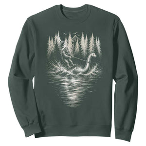 Funny Bigfoot Water Skiing Behind Nessie Sweatshirt Cryptid Lover