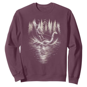 Funny Bigfoot Water Skiing Behind Nessie Sweatshirt Cryptid Lover