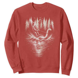 Funny Bigfoot Water Skiing Behind Nessie Sweatshirt Cryptid Lover