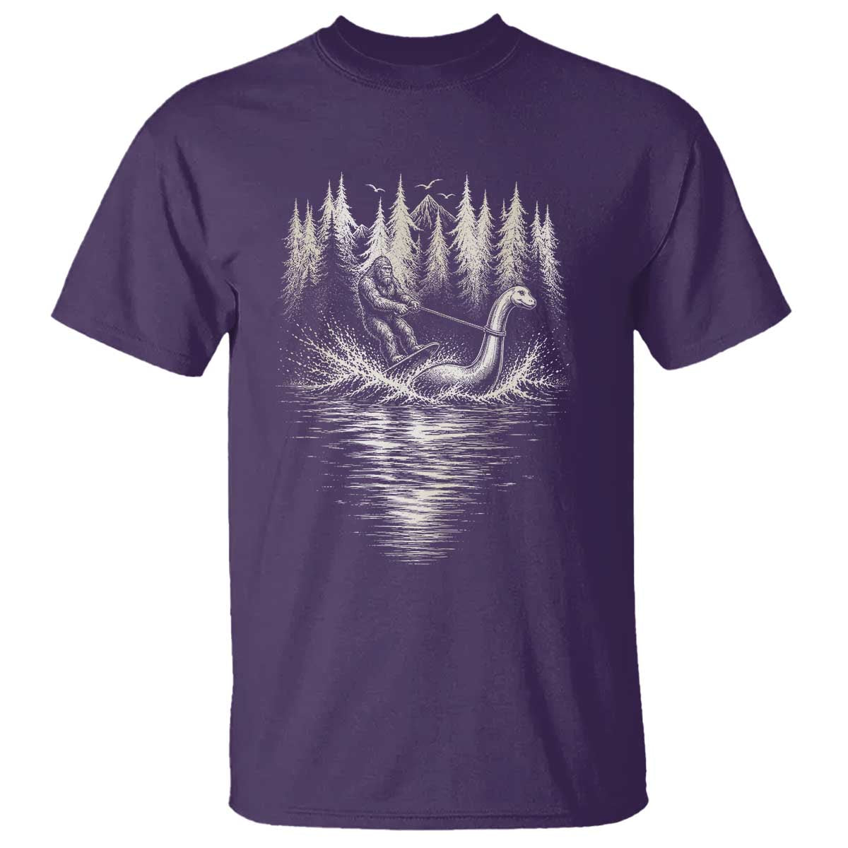 Funny Bigfoot Water Skiing Behind Nessie T Shirt Cryptid Lover