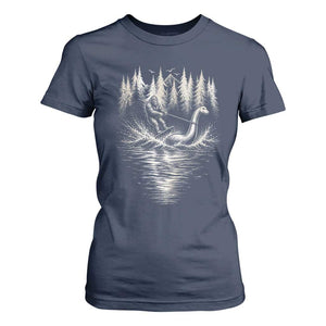 Funny Bigfoot Water Skiing Behind Nessie T Shirt For Women Cryptid Lover
