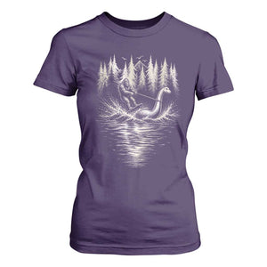 Funny Bigfoot Water Skiing Behind Nessie T Shirt For Women Cryptid Lover