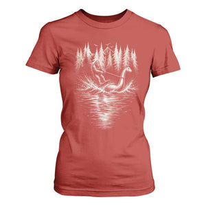 Funny Bigfoot Water Skiing Behind Nessie T Shirt For Women Cryptid Lover