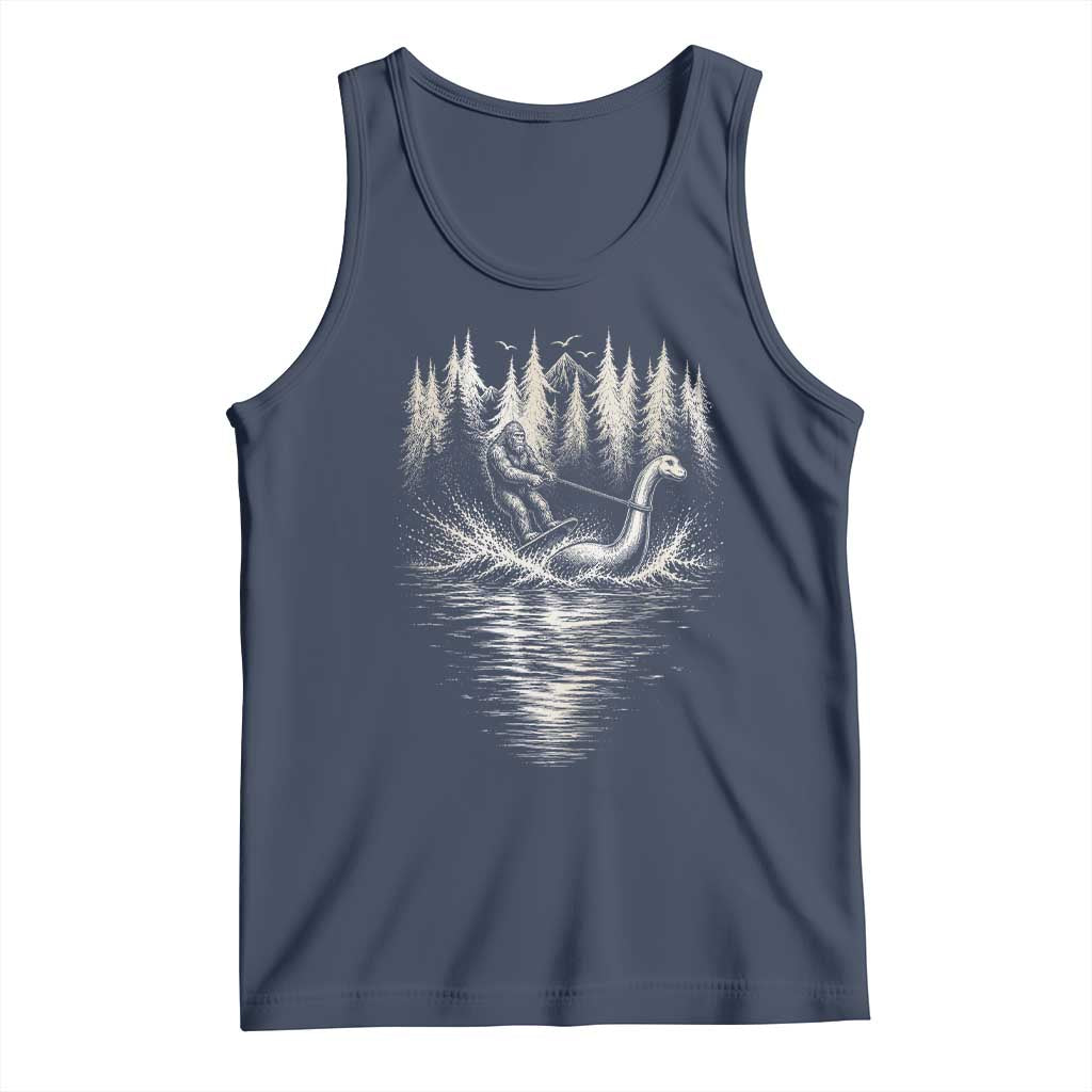 Funny Bigfoot Water Skiing Behind Nessie Tank Top Cryptid Lover