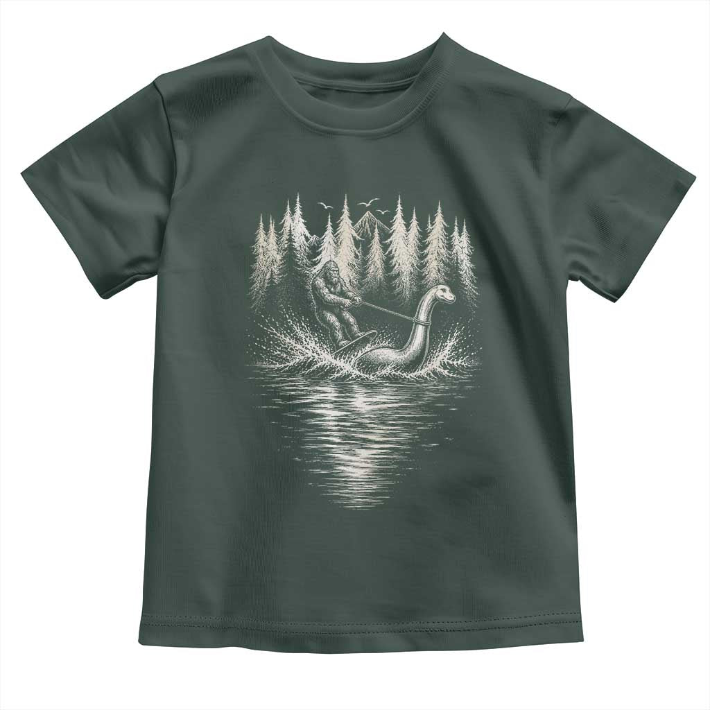 Funny Bigfoot Water Skiing Behind Nessie Toddler T Shirt Cryptid Lover