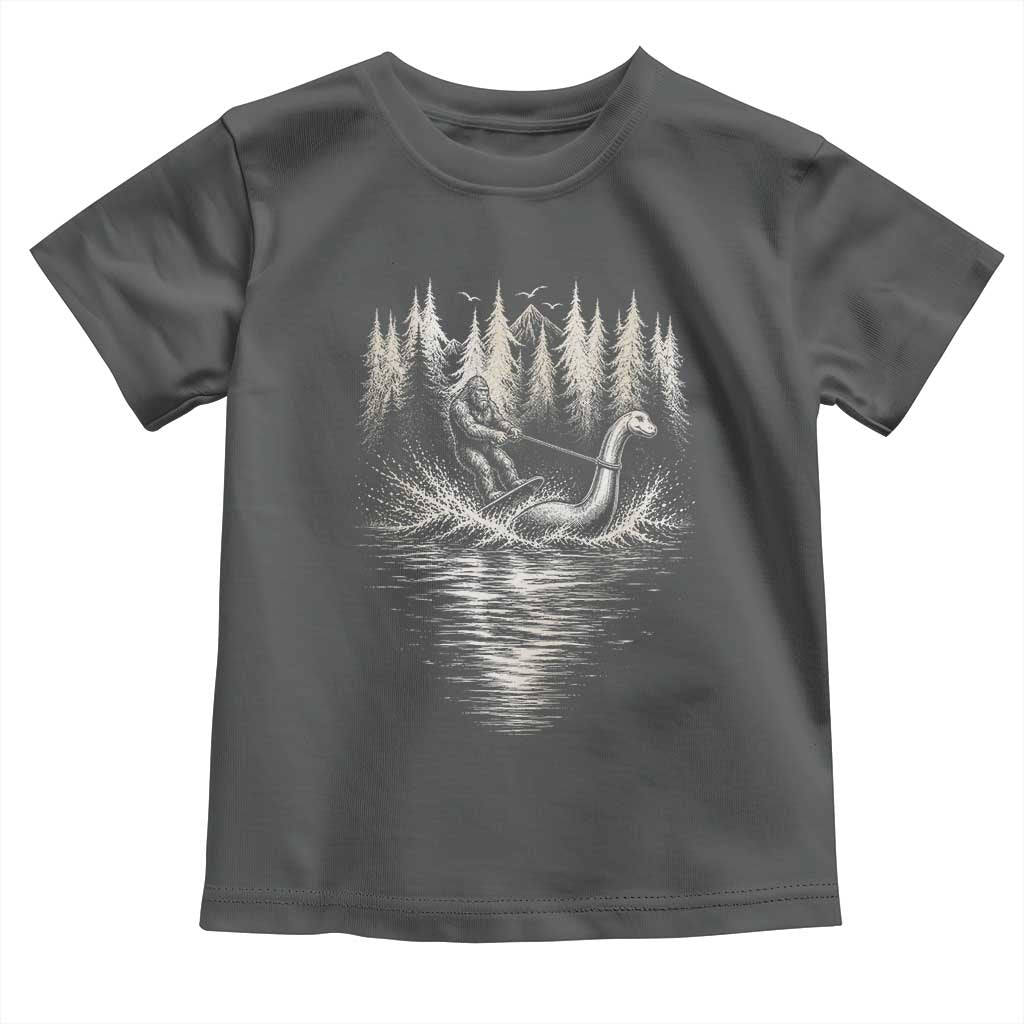 Funny Bigfoot Water Skiing Behind Nessie Toddler T Shirt Cryptid Lover