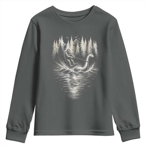 Funny Bigfoot Water Skiing Behind Nessie Youth Sweatshirt Cryptid Lover