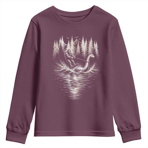 Funny Bigfoot Water Skiing Behind Nessie Youth Sweatshirt Cryptid Lover