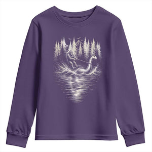 Funny Bigfoot Water Skiing Behind Nessie Youth Sweatshirt Cryptid Lover