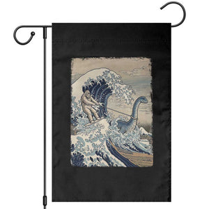 Funny Bigfoot Water Skiing Behind Nessie Garden Flag Ukiyoe Inspired Wave Art