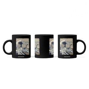 Funny Bigfoot Water Skiing Behind Nessie Coffee Mug Ukiyoe Inspired Wave Art