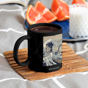 Funny Bigfoot Water Skiing Behind Nessie Coffee Mug Ukiyoe Inspired Wave Art