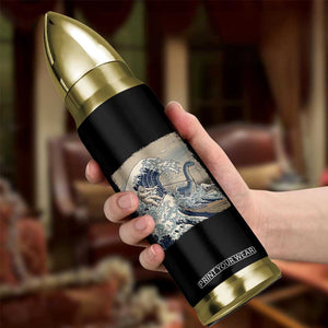 Funny Bigfoot Water Skiing Behind Nessie Bullet Tumbler Ukiyoe Inspired Wave Art