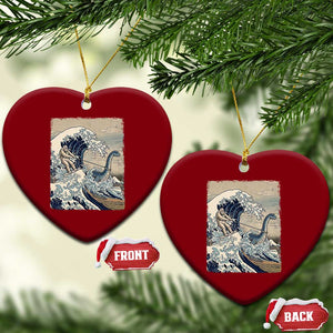 Funny Bigfoot Water Skiing Behind Nessie Ceramic Ornament Ukiyoe Inspired Wave Art