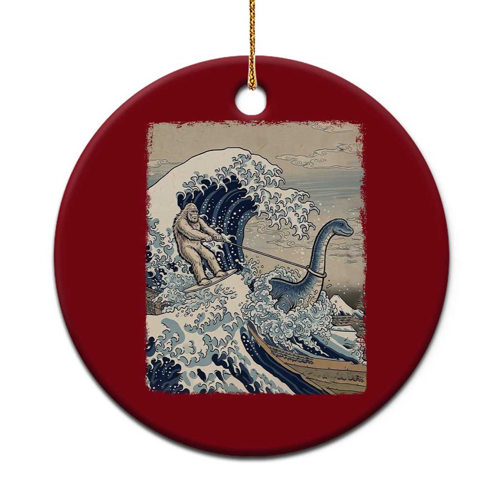 Funny Bigfoot Water Skiing Behind Nessie Ceramic Ornament Ukiyoe Inspired Wave Art TS12 1pc Red Print Your Wear