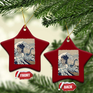 Funny Bigfoot Water Skiing Behind Nessie Ceramic Ornament Ukiyoe Inspired Wave Art