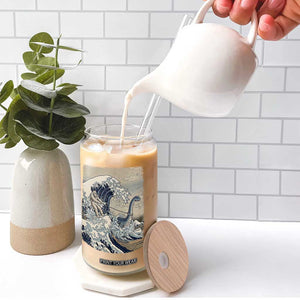 Funny Bigfoot Water Skiing Behind Nessie Glass Can Ukiyoe Inspired Wave Art