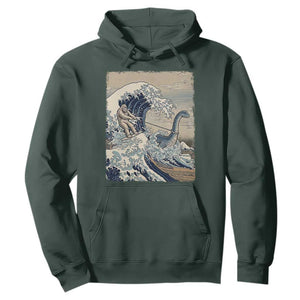 Funny Bigfoot Water Skiing Behind Nessie Hoodie Ukiyoe Inspired Wave Art