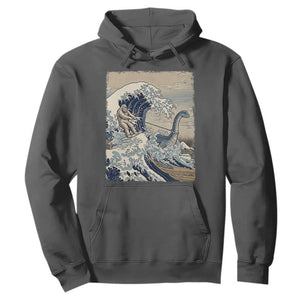 Funny Bigfoot Water Skiing Behind Nessie Hoodie Ukiyoe Inspired Wave Art