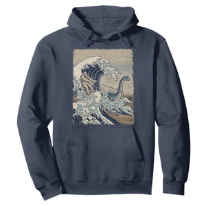 Funny Bigfoot Water Skiing Behind Nessie Hoodie Ukiyoe Inspired Wave Art