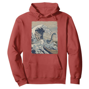 Funny Bigfoot Water Skiing Behind Nessie Hoodie Ukiyoe Inspired Wave Art