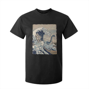 Funny Bigfoot Water Skiing Behind Nessie T Shirt For Kid Ukiyoe Inspired Wave Art
