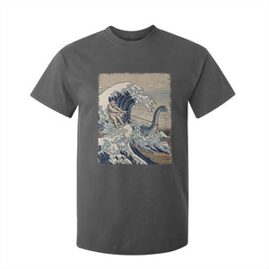 Funny Bigfoot Water Skiing Behind Nessie T Shirt For Kid Ukiyoe Inspired Wave Art