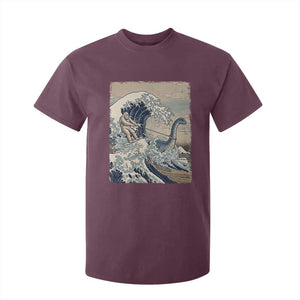 Funny Bigfoot Water Skiing Behind Nessie T Shirt For Kid Ukiyoe Inspired Wave Art