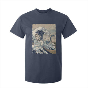 Funny Bigfoot Water Skiing Behind Nessie T Shirt For Kid Ukiyoe Inspired Wave Art