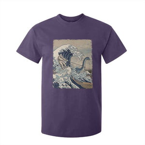 Funny Bigfoot Water Skiing Behind Nessie T Shirt For Kid Ukiyoe Inspired Wave Art