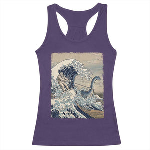 Funny Bigfoot Water Skiing Behind Nessie Racerback Tank Top Ukiyoe Inspired Wave Art