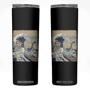Funny Bigfoot Water Skiing Behind Nessie Skinny Tumbler Ukiyoe Inspired Wave Art