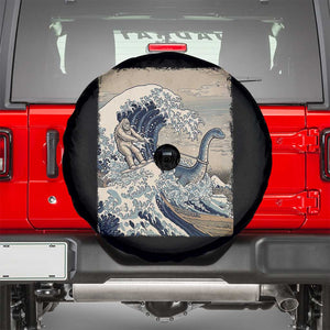 Funny Bigfoot Water Skiing Behind Nessie Spare Tire Cover Ukiyoe Inspired Wave Art