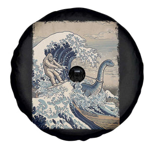 Funny Bigfoot Water Skiing Behind Nessie Spare Tire Cover Ukiyoe Inspired Wave Art